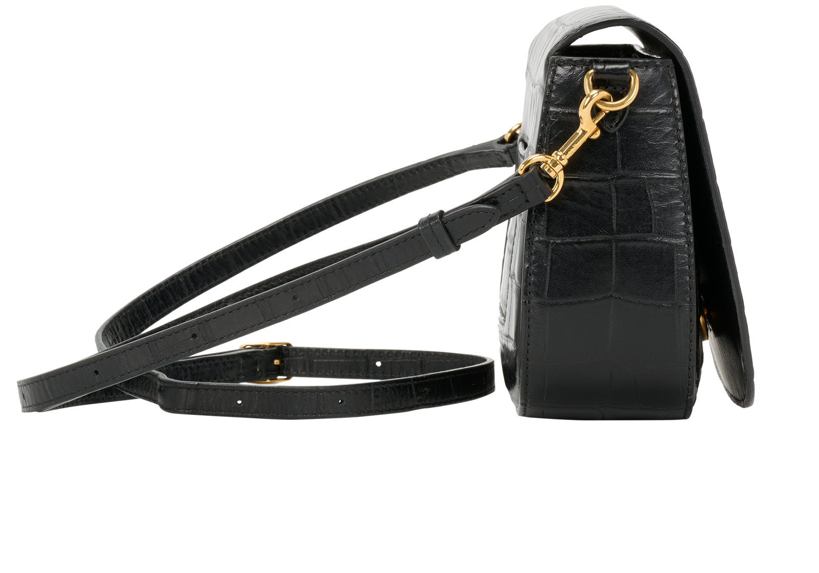 Croc-Embossed Small Darley Satchel, &pound;350, Handbags, Black, Croc Embossed/Leather, Side view